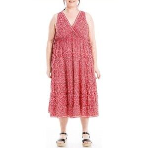NWOT Max Studio Surplice Cherry Floral Midi Dress Red Sleeveless- Size 2XL